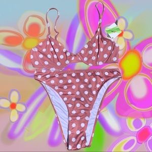 Pink polka dot two piece bikini